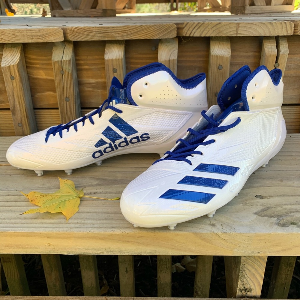 ADIDAS White Royal Blue Football Cleats Sz 16 - Picture 1 of 8